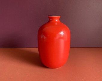 vintage tomato red porcelain bud vase Bo Jia for Middle Kingdom