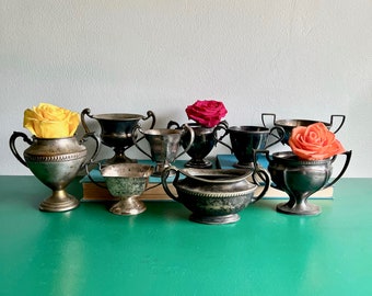 vintage silverplated Art Deco open handled sugar bowls 9 available rustic weathered mini planters