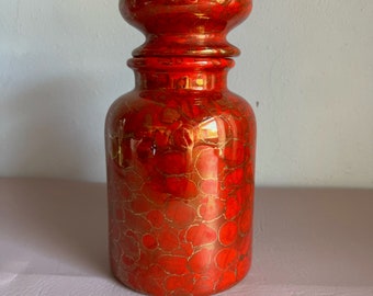 vintage ceramic jar canister Orange and Gold bulbous lid