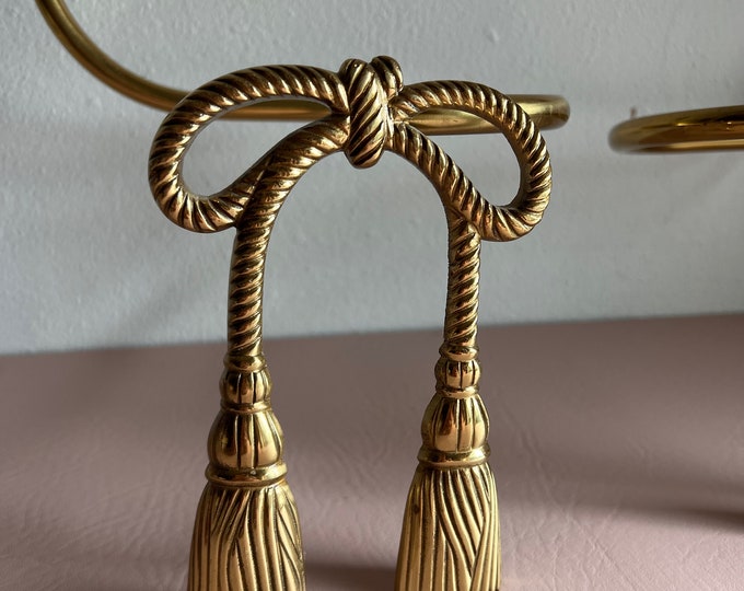 Vintage Brass Bow Curtain Tie Backs Pair of 2 Shiny Faux Rope Tassel Etsy