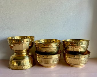 vintage shiny textured small brass planter or cache pot 6 available