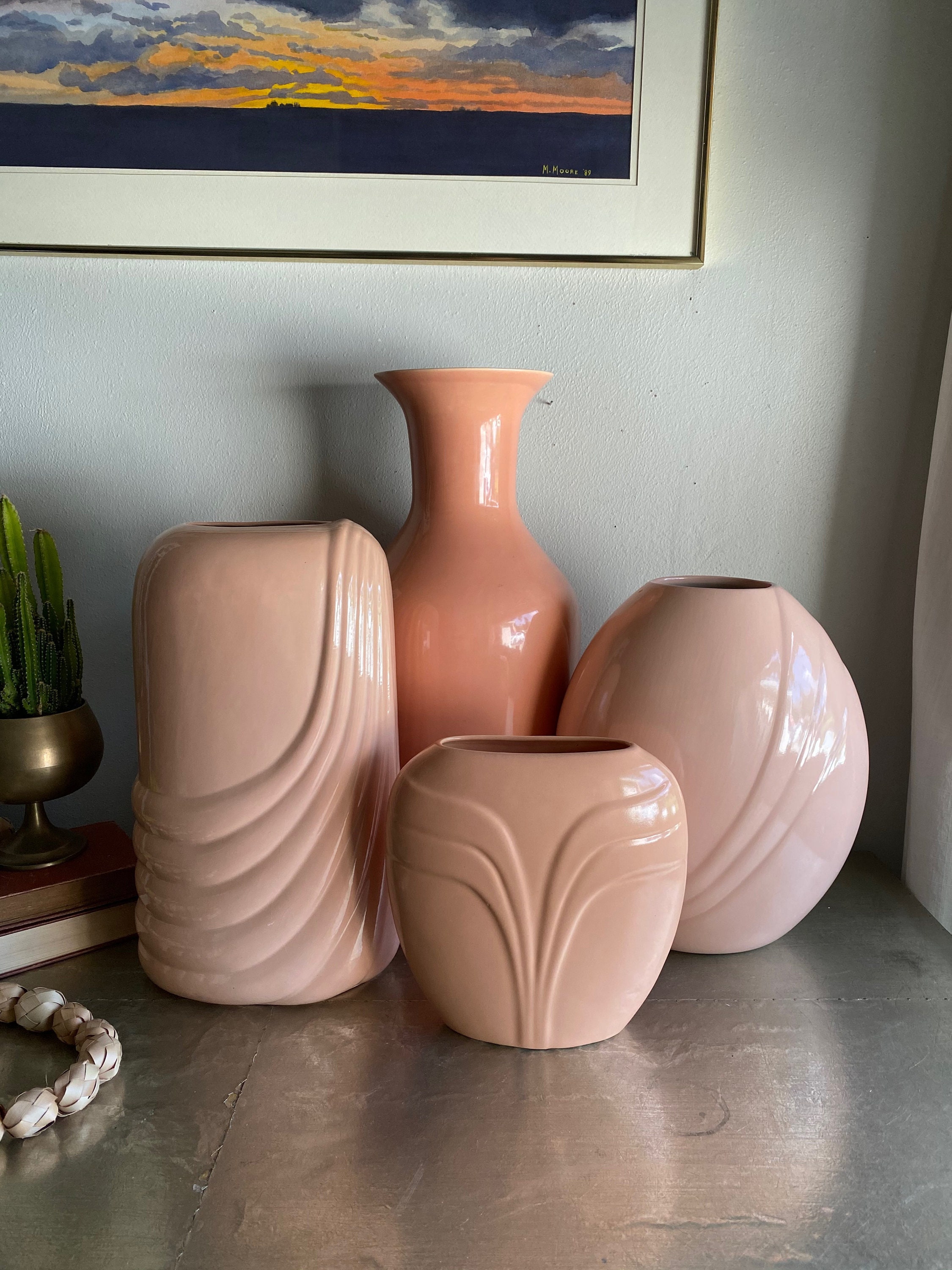 Vintage very large peach ceramic vase deco modern 80s | Etsy