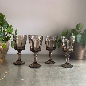 vintage smoke brown wine glass Fostoria Virginia glass goblets set of 4
