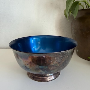 Vintage Wallace Color Clad decorative bowl blue enamel silver plate liberty bowl style