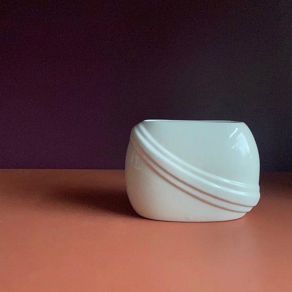 vintage small bone white 80s deco ceramic vase oblong