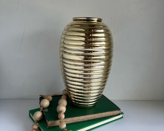 vintage ribbed brass vase beehive shiny polished glam decor