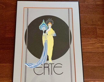 vintage 80s Erté Athena Goddess of Love silver foil serigraph framed art deco art