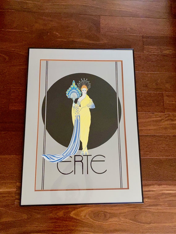 vintage 80s Erté Athena Goddess of Love silver foil serigraph framed art deco art