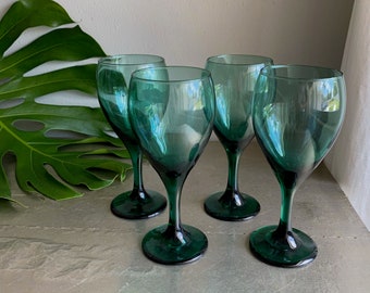 vintage Juniper green wine glasses Libbey set of 4 glam barware barcart accessory teal jewel toned