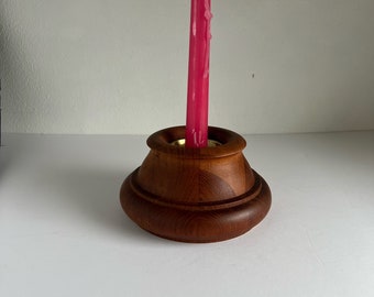 vintage wood and brass Dansk taper candle holder candlestick