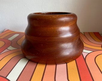 vintage turned wood vessel  vase beehive sphere stand planter
