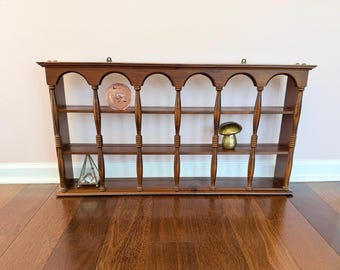 Vintage wood 3 tier tea cup display shelf arch detailing