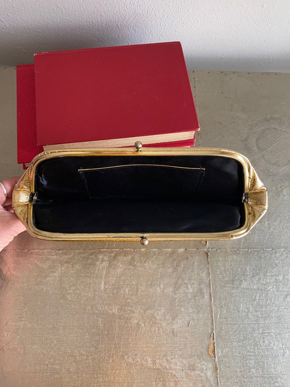 vintage gold metallic leather like clutch faux le… - image 4