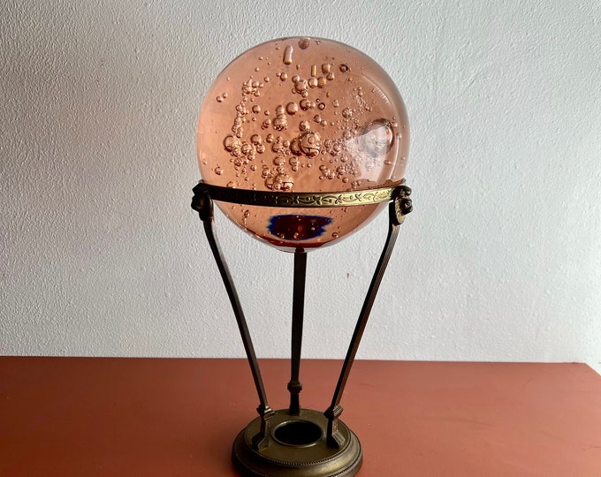 Vintage Large Brass Sphere Stand Orb Holder Pillar Candle Holder Plant