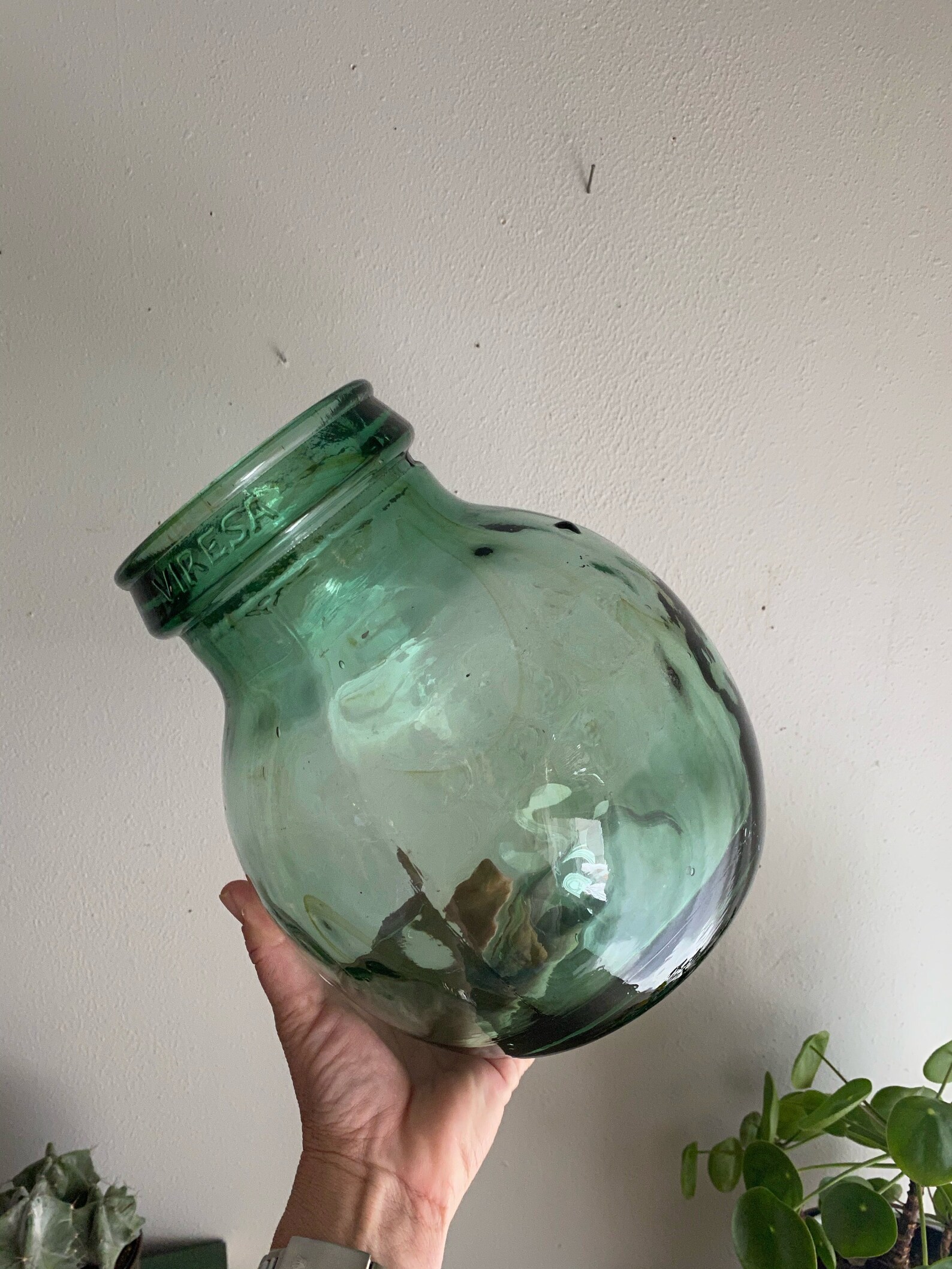 Vintage French Large Glass Olive Jar Viresa Antique Glass Etsy