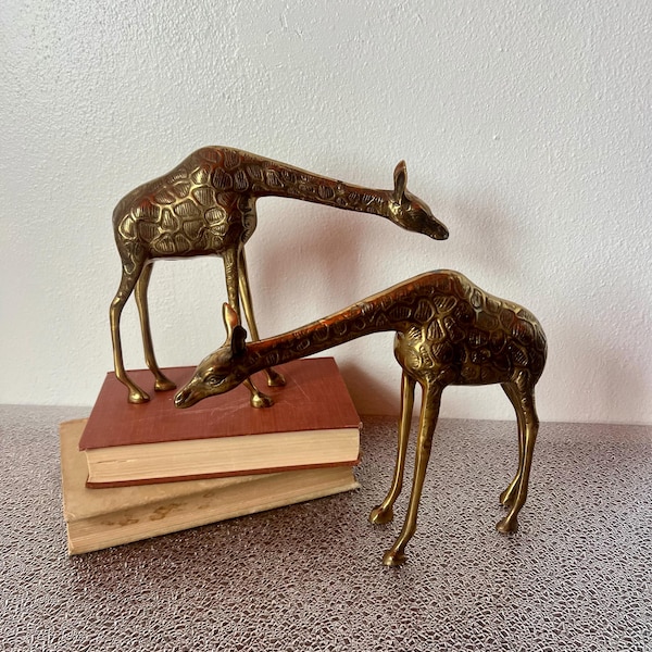 vintage pair brass giraffe  figurines