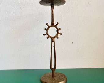 vintage solid brass sun pillar candleholder primitive rustic