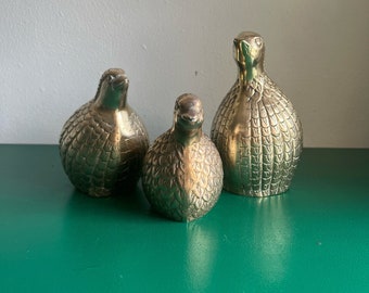 vintage brass partridge trio family of 3 quail bird figurines