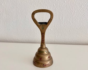 vintage brass Bells of Sarna bell bottle opener toast detailing