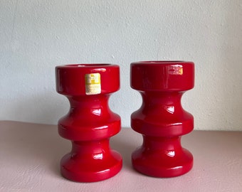 vintage Haeger red candlestick pair mcm Alrun Guest