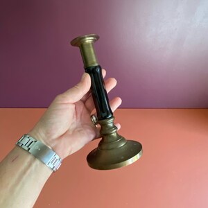 vintage single black porcelain and brass candlestick image 6