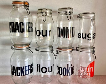vintage typography glass jar canisters hermetic seal flour sugar crackers cookies sun tea choose one