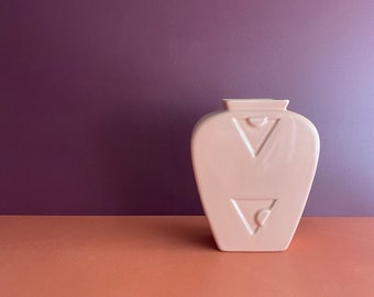 vintage ceramic Haeger peach vase triangle relief design postmodern