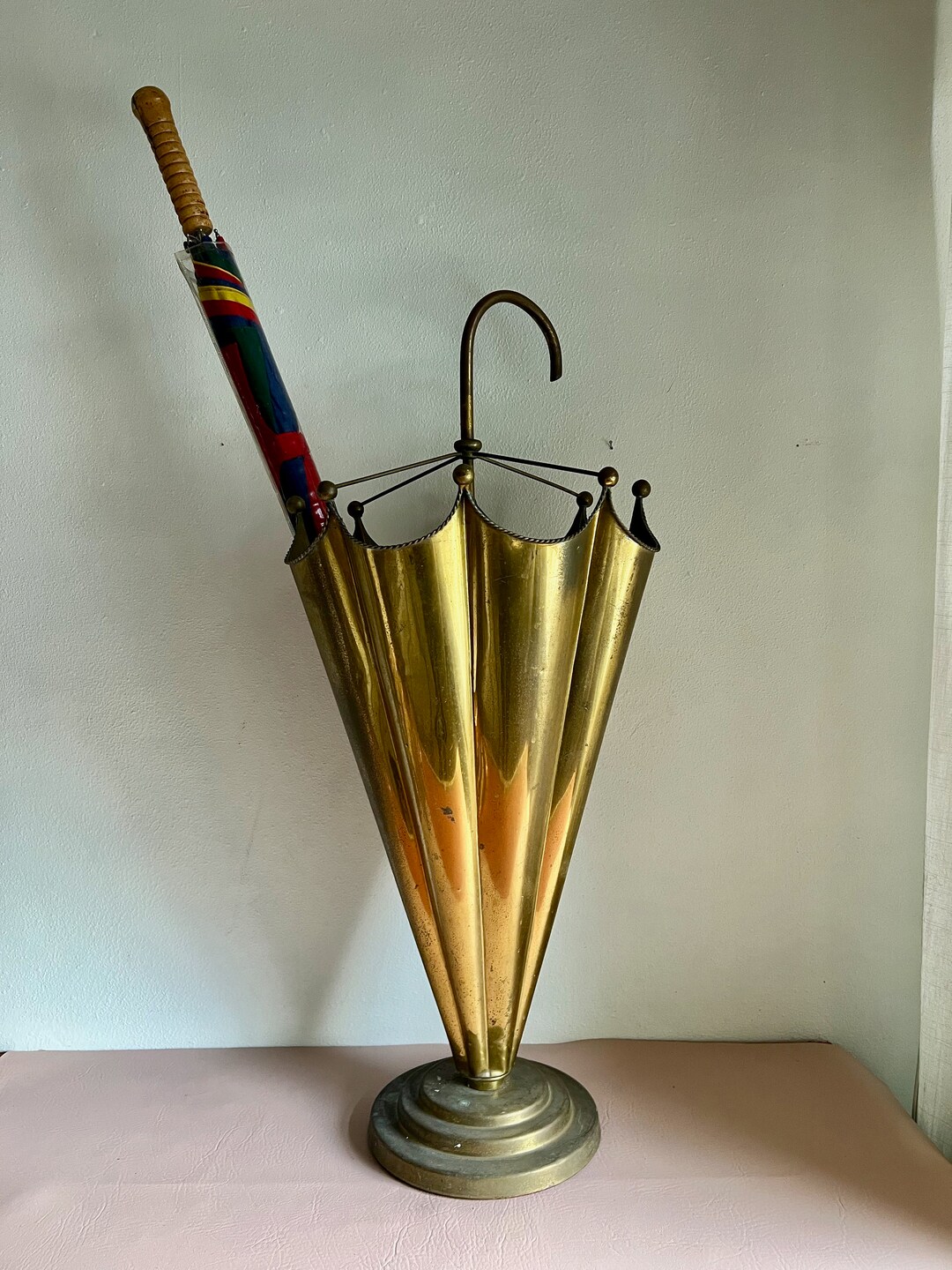 Vintage Large Brass Umbrella Shaped Umbrella Stand Etsy