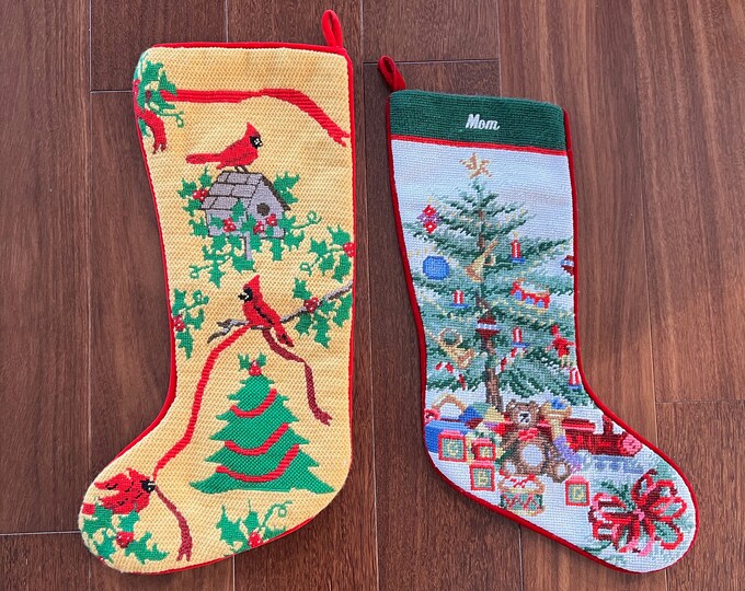 Vintage Needlepoint Christmas Stocking Velvet Backs 2 Available Christmas Decorations Etsy