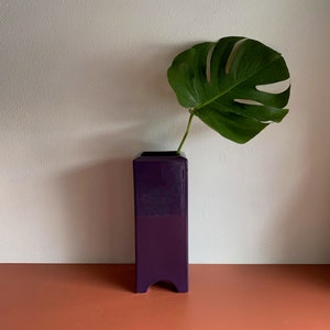vintage purple squared Haeger floral vase ceramic modern 80s rectangular