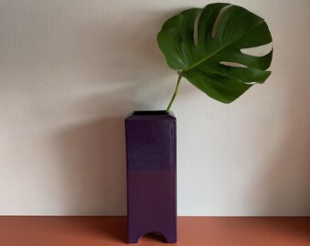 vintage purple squared Haeger floral vase ceramic modern 80s rectangular