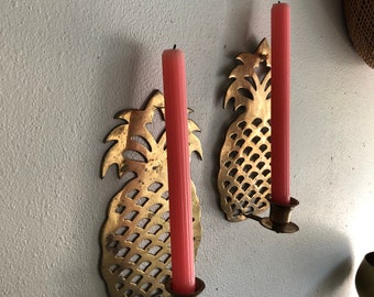 vintage brass pineapple candle sconce pair of 2 palm beach chic