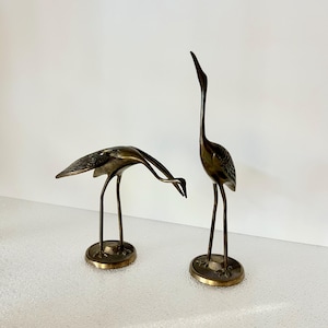 vintage brass cranes figurines bird heron egret stork chinoiserie decor