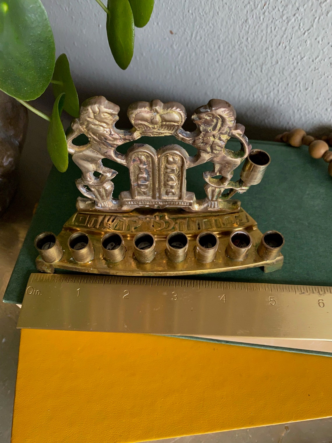Vintage small brass Menorah Judaicia Hanukkah Lions of Judah Etsy