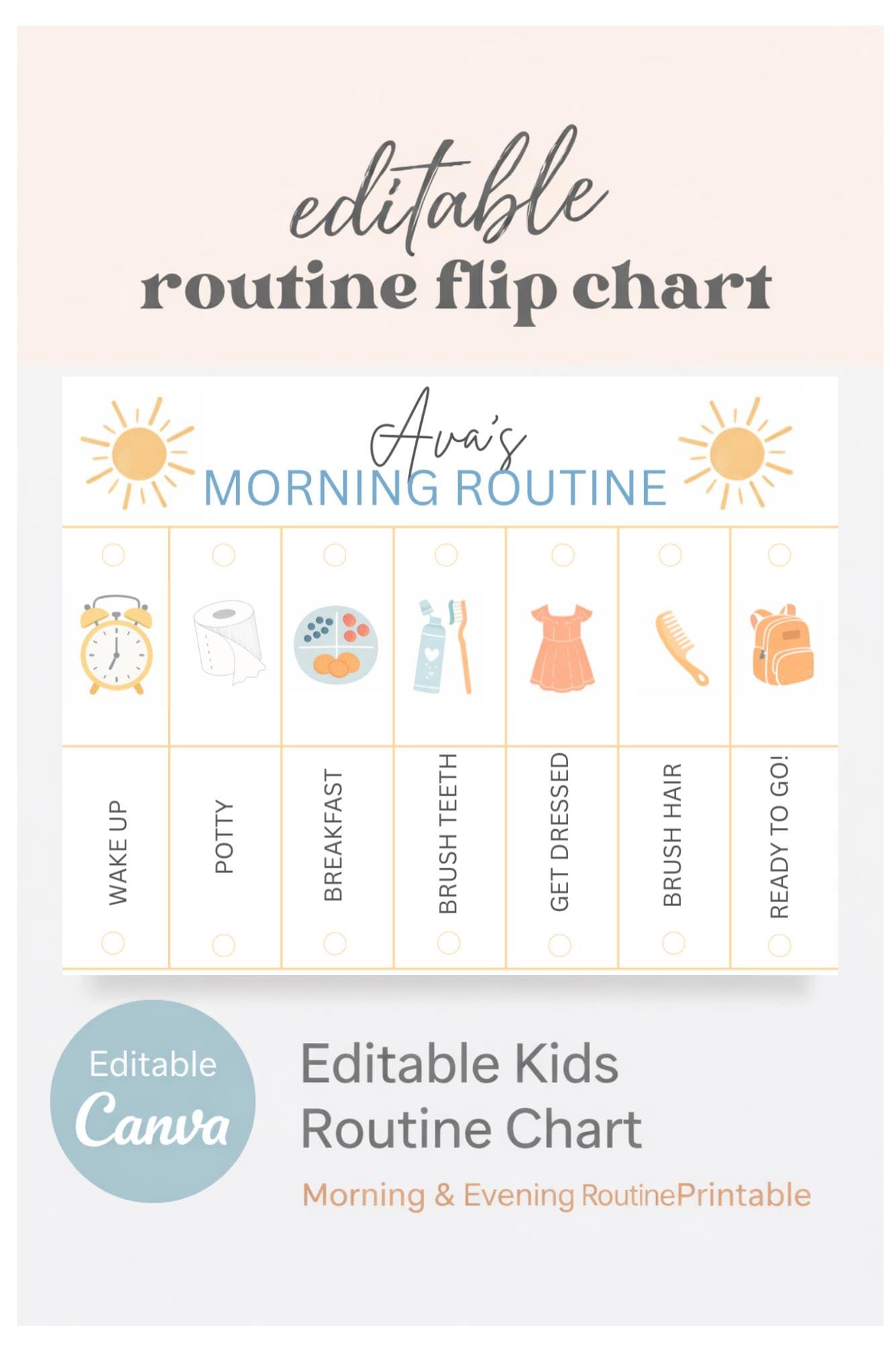 Editable Kids Routine Chart Canva Template | Visual Schedule for Kids ...