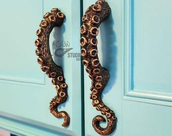Octopus door handle, nautical decor, pantry door handles, closet door, barn door hardware, octopus home decor, pirate themed gifts
