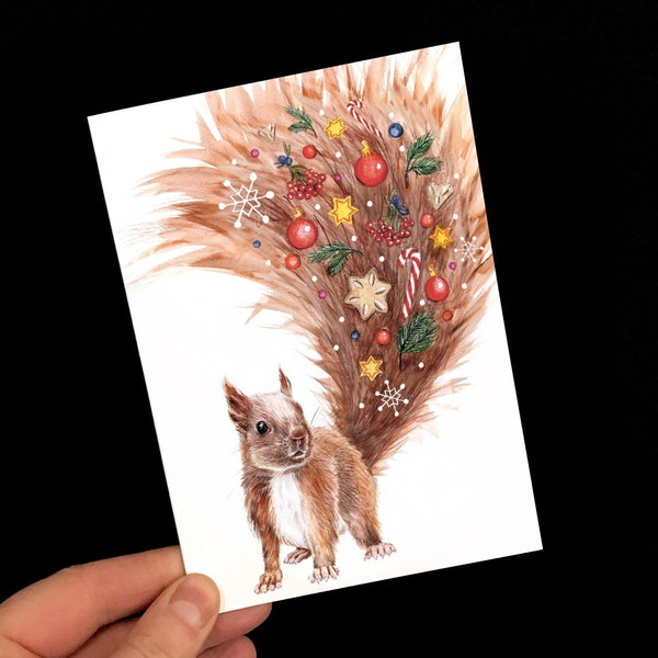 3x Weihnachtskarte Eichhörnchen Grußkarte Weihnachten Zeichnung Natur Illustration