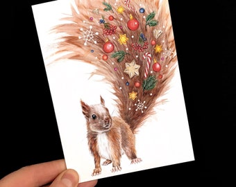 3x Christmas Card Squirrel Greeting Card Christmas Drawing Nature Illustration