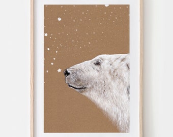 Eisbär Polarbär Porträt Zeichnung Fine Art Print, Giclée Print Illustration Poster Janine Sommer Tierzeichnung