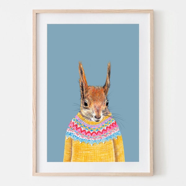 Eichhörnchen Porträt Zeichnung Fine Art Print, Giclée Print Illustration Poster Janine Sommer Tierzeichnung