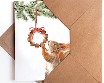 3x Christmas card squirrel 2023 greeting card Christmas drawing nature illustration