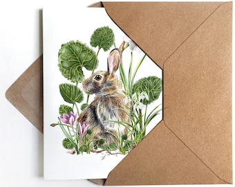 3 x carte de voeux lapin avec fleurs printanières Carte de Pâques Carte de voeux de Pâques