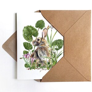 Hase mit Frühjahrsblühern Grußkarte Osterkarte Ostern Glückwunschkarte Zeichnung Illustration