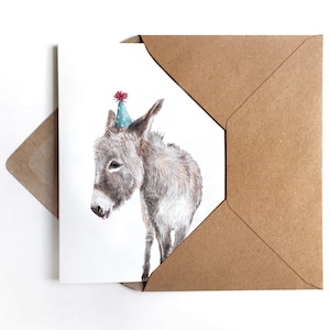 Esel mit Partyhut Grußkarte Glückwunschkarte Geburtstagskarte Eselzeichnung Zeichnung Illustration Partyanimal