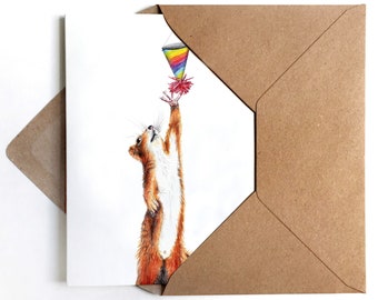 3x Greeting Card Squirrel with Party Hat Congratulations Card Birthday Card Drawing Illustration Partyanimal Card Set