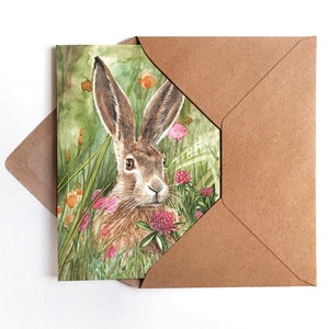 Feldhase im Klee Grußkarte Osterkarte Ostern Glückwunschkarte Osterhase Ostergruß Zeichnung Illustration