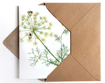 3x Greeting Card Bees in Dill Congratulations Card Herbal Birthday Card