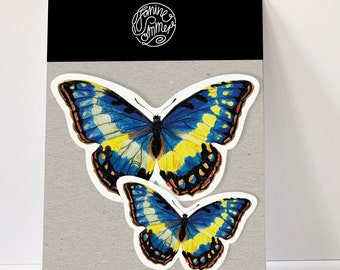 2 Sticker, Schmetterling blau, Aufkleber, Outdooraufkleber, vegan