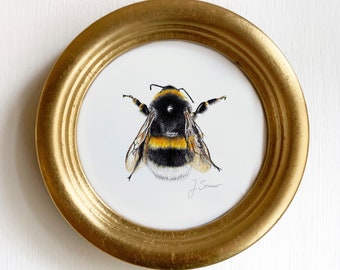 Dark bumblebee drawing, small fine art print bumblebee, giclée print, wild bees, traditional work, hand-drawn