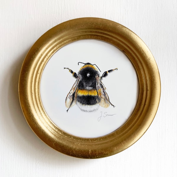 Dunkle Erdhummel Zeichnung, kleiner Fine Art Print Hummel, Giclée Print Poster Wildbienen